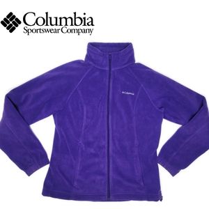 Columbia fleece purple full zip mock neck sweater jacket has pockets size medium
